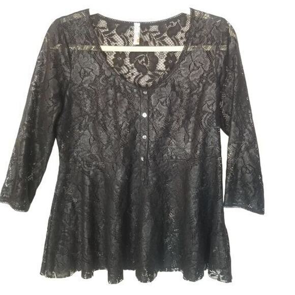 Vintage Y2K Free People Babydoll Top Sheer Lace Floral Whimsigoth Fairy Grunge S - Picture 1 of 8